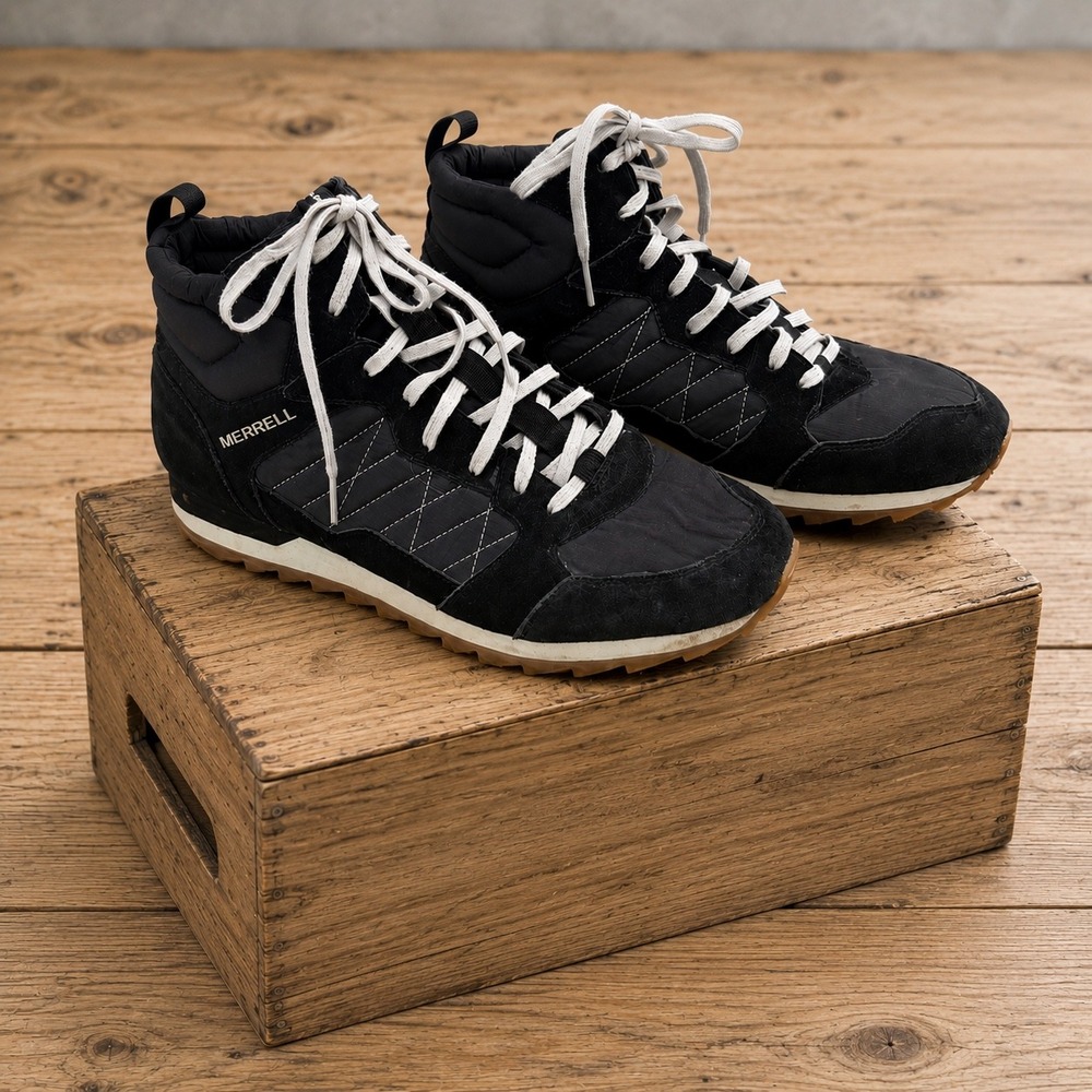 Merrell‎ Alpine Sneaker Mid Mens Size 10.5 Black Suede Hiking Trail Boot J16715